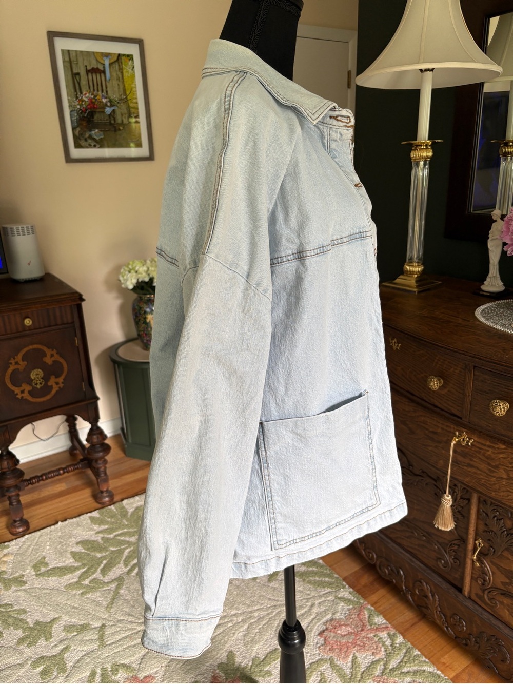 Y2K Kensie Jeans Light Wash Denim Chore Jacket XL Oversized Utility Shacket - Picture 4 of 8